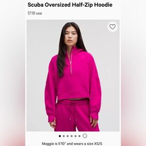 Scuba oversized half-zip up hoodie in warm coral. Picture is just for reference.